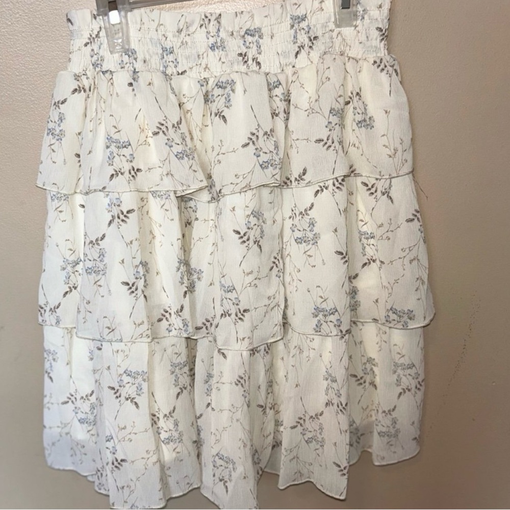 Womens White Blue Floral 2-Piece Set Off Shoulder Top + Skirt Cottagecore Boho S - Picture 8 of 12